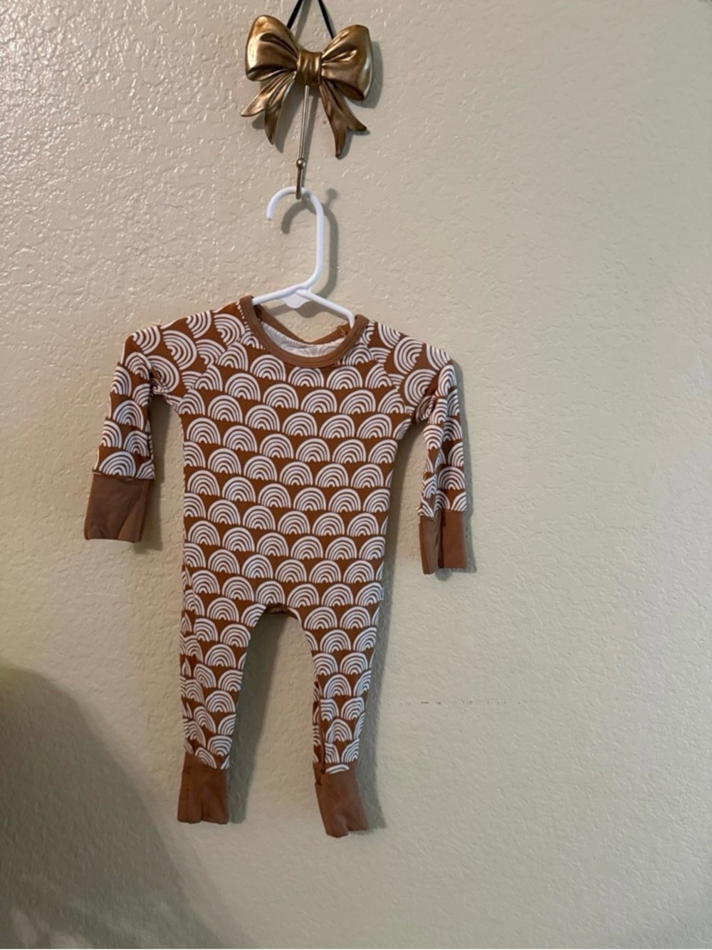 Little Sleepies Brown and White Rainbow-Print One-Piece Bodysuit